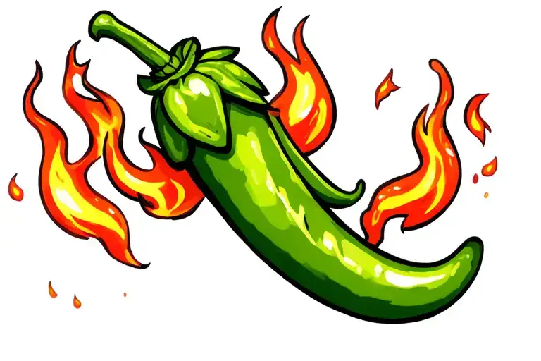 fiery chili pepper in cuphead game style tattoo design idea