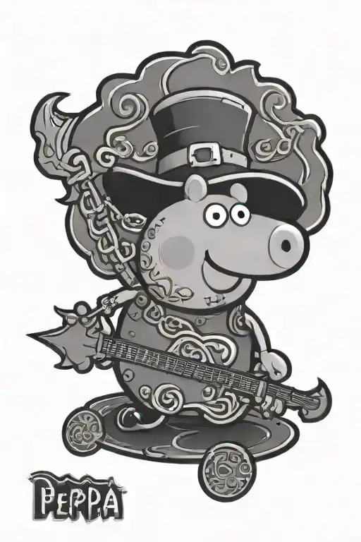 Peppa pig and Metallica logo tattoo design idea