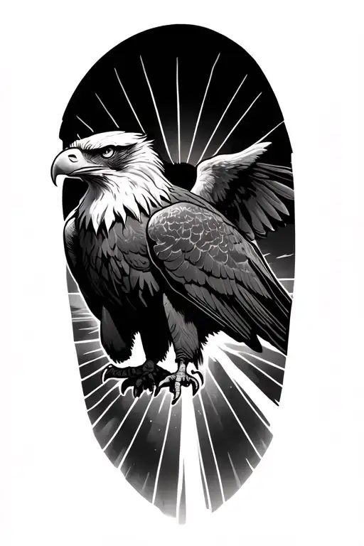 eagle and sky rays rising tattoo design idea