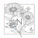 Roman numeral three with a calendula flower and an aster flower and a carnation flower tattoo design idea