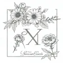 Roman numeral three with a calendula flower and an aster flower and a carnation flower tattoo design idea
