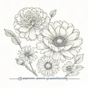 Roman numeral three with a calendula flower and an aster flower and a carnation flower tattoo design idea