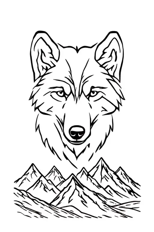 Wolf head with Mountains and Mountian bikes tattoo design idea