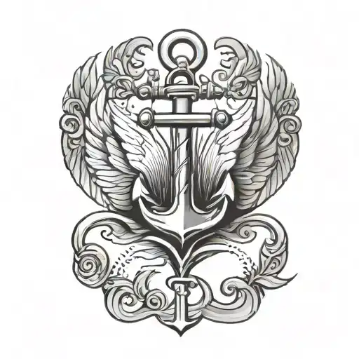 Anchor and wing and computer tattoo design idea