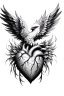 face phoenix with anatomic human Heart tattoo design idea