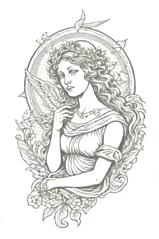 Renaissance-inspired woman of angels tattoo design idea