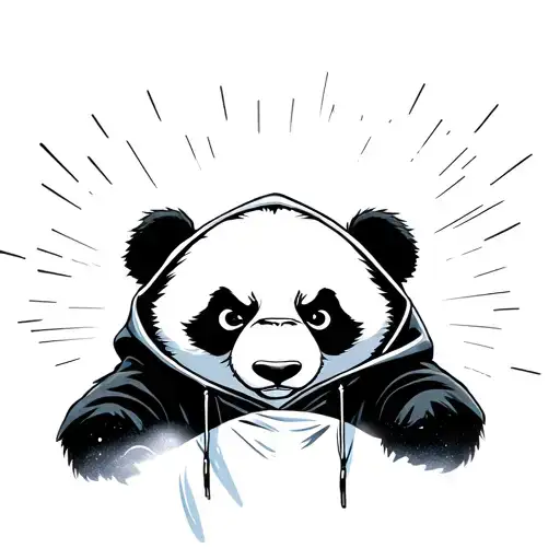 angry panda wearing a hoodie ascending into heaven tattoo design idea