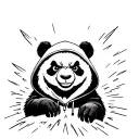 angry panda wearing a hoodie ascending into heaven tattoo design idea