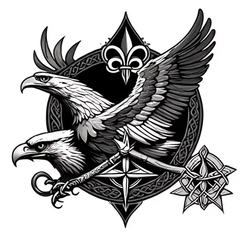 eagle with fleur-de-lis, compass and Celtic knot tattoo design idea