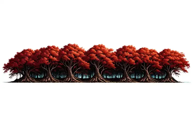 red mangroves in a row, accurate roots, no color tattoo design idea
