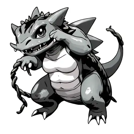 Cheryl from archer being choked by a timid looking bulbasaur with vine whip tattoo design idea