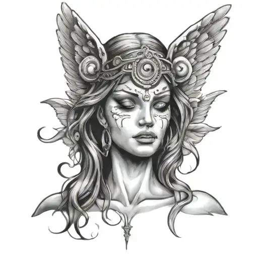 Angel and 3 eyes tattoo design idea