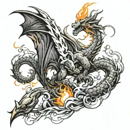 dragon breathing fire tattoo design idea