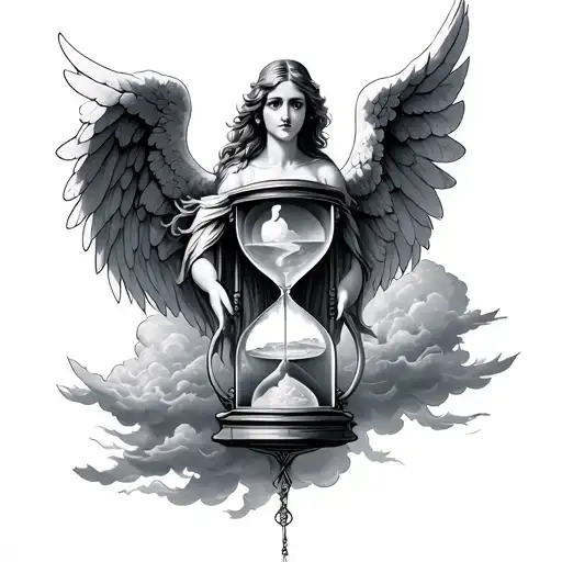 angel hourglass clouds tattoo design idea