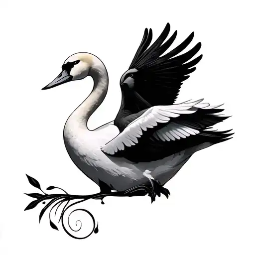 a swan carrying a nightinger bird tattoo design idea