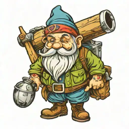a garden gnome with traveler costume tattoo design idea