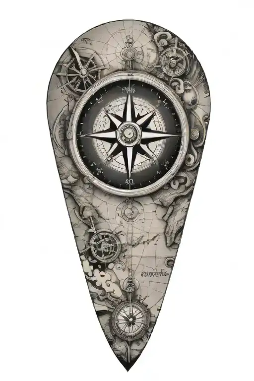 map with compass beach tattoo design idea