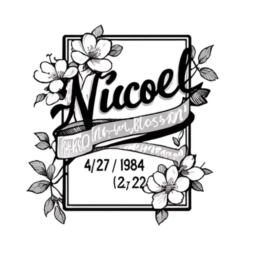 "Nicole 4/27/1984-1/22/22" chery blossom tattoo design idea