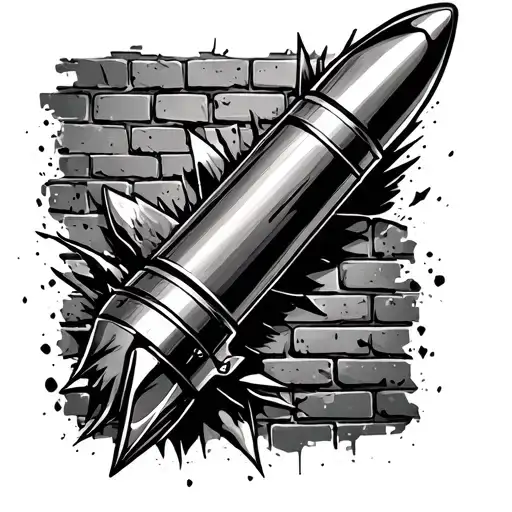 bullet flying through brick wall tattoo design idea