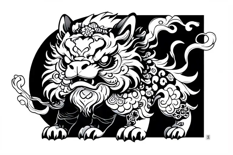 Foo dog and Byakko tattoo tattoo design idea