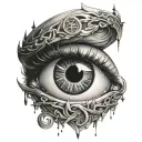 an eye with tear drop falling intertwined with roman numerals clock tattoo design idea