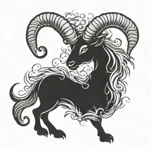 aries ram mix with a dragon with fire and water tattoo design idea