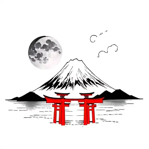 Torii Gate with Mt. Fuji inside on bloodmoon tattoo design idea