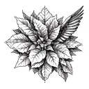 A crossword puzzle grid with each square containing a different bird species and a poinsettia pattern border tattoo design idea