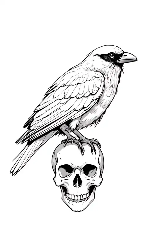 crow sitting on a skull tattoo design idea
