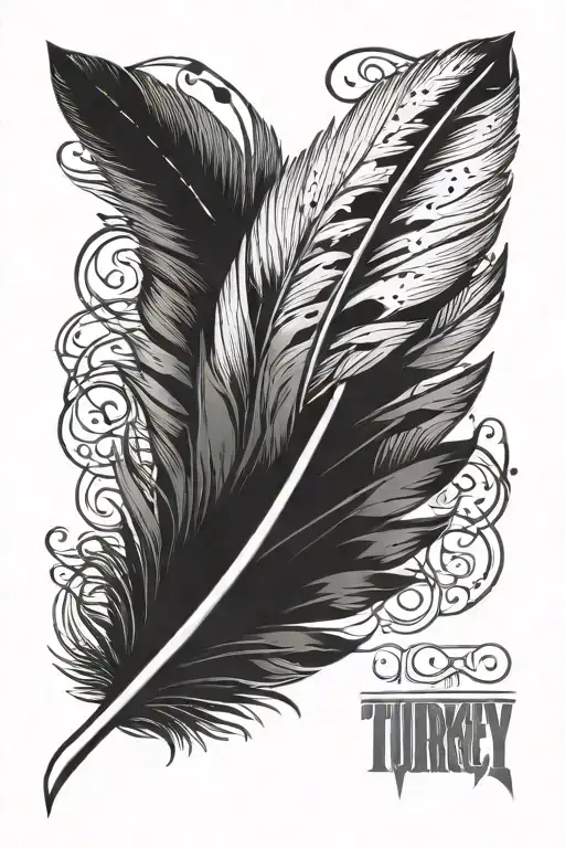 turkey feather with roman numerals tattoo design idea