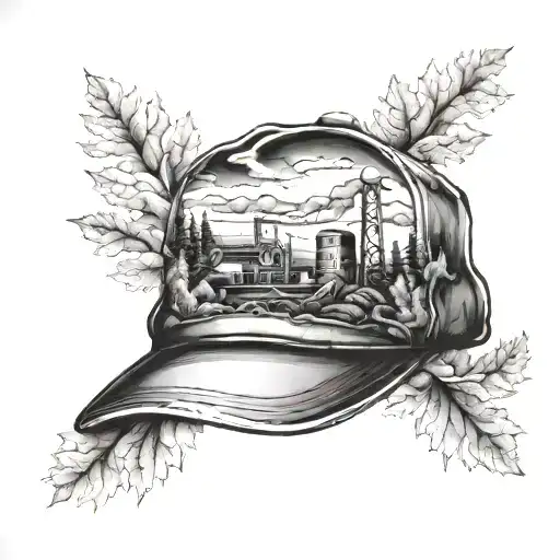 coal mining hat in a fall scenery tattoo design idea