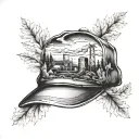 coal mining hat in a fall scenery tattoo design idea
