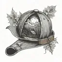 coal mining hat in a fall scenery tattoo design idea