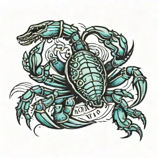 scorpion, crab and the word Lia in it with the armor tattoo design idea