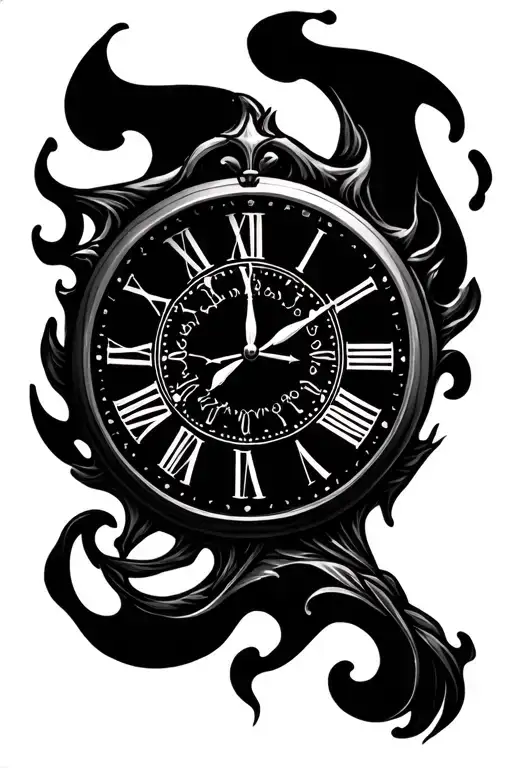 burning clock tattoo design idea