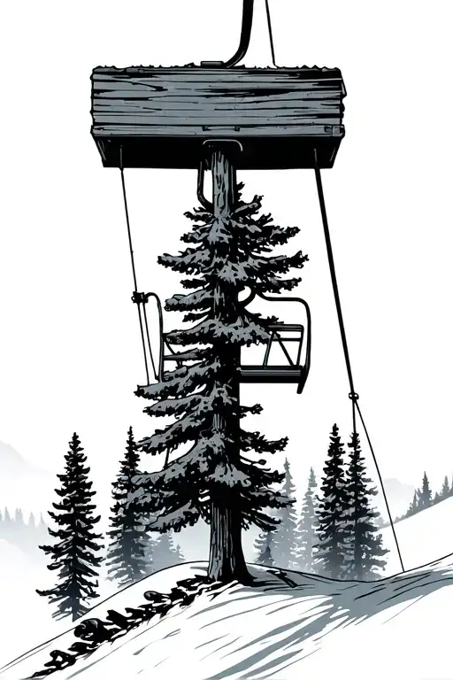 skis mountain chairlift trees  tattoo design idea