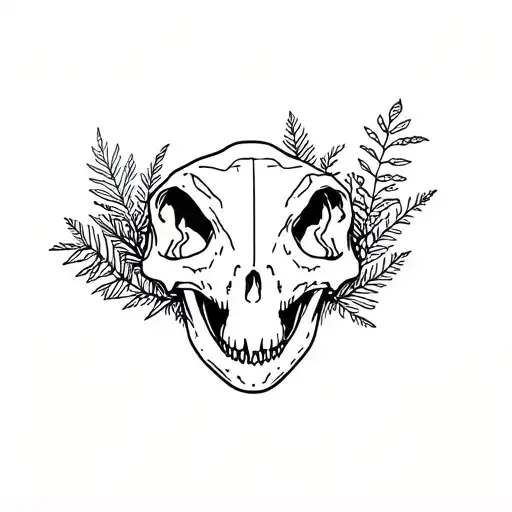 dinosaur skull with plants growing over it tattoo design idea