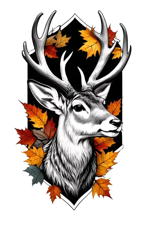 jackalope with fall foliage and leaves nature  tattoo design idea