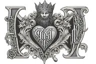 "Tahir" with a heart and 10 30 24 in Roman Numerals tattoo design idea