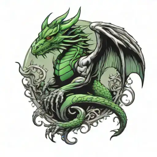 green medieval dragon with gargoyle wings tattoo design idea