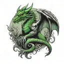 green medieval dragon with gargoyle wings tattoo design idea