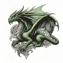 green medieval dragon with gargoyle wings tattoo design idea