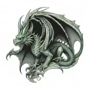green medieval dragon with gargoyle wings tattoo design idea