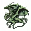 green medieval dragon with gargoyle wings tattoo design idea