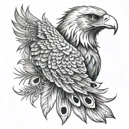 an eagle a big lion and a peacock feather tattoo design idea