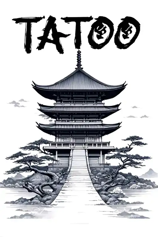 Tattoo Style: Black & Grey / Japanese Traditional InspiredElements to include:	•	Pagoda (temple building) → symbol of tattoo design idea