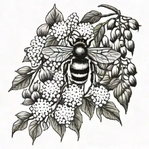 bee and wisteria flowers tattoo design idea