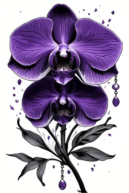 Black Orchid with violet and rosary flashes tattoo design idea