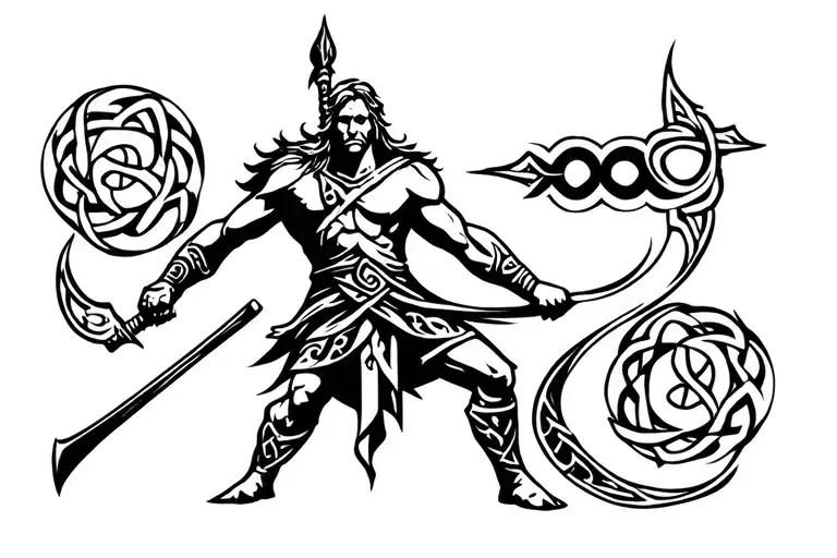 celtic warrior wielding tattoo design idea