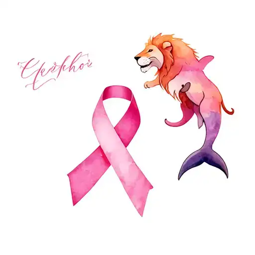 Breast Cancer Ribbon and testicular cancer ribbon with lion and dolphin tattoo design idea